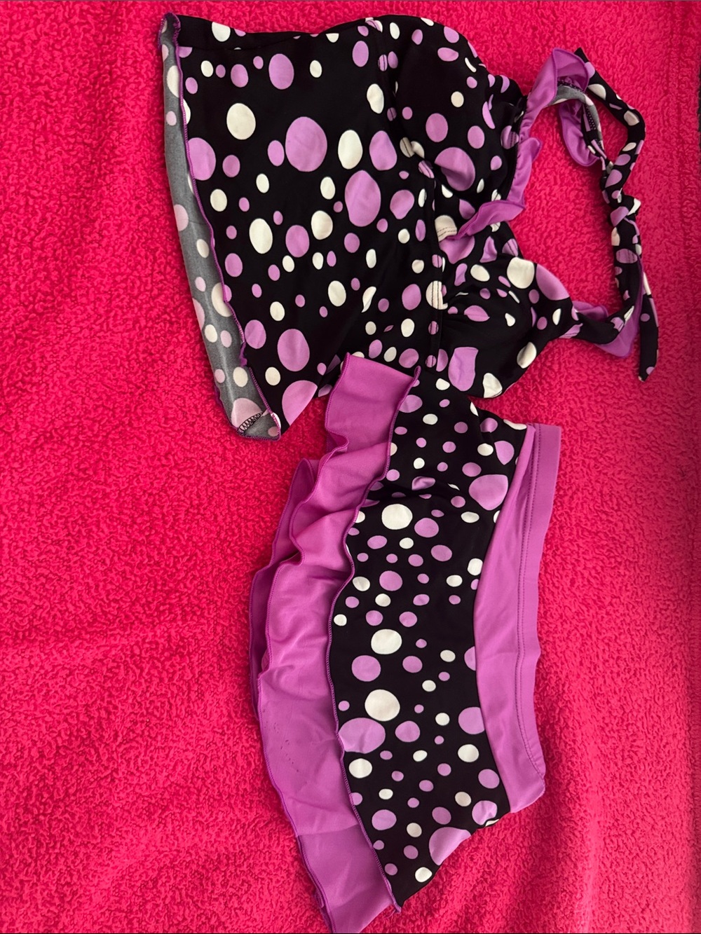 Polka Dot Two-Piece Swim Set in Black and Lavender - Picture 7 of 7